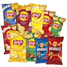 Lay’s flat chips zak à 200 gram
of Lay’s wokkels zak à 100 gram